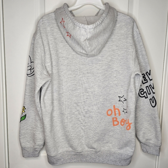 Mickey Mouse Womens Grey Sketch Hooded Sweatshirt Drawstring Embroidered Patches - Picture 12 of 15